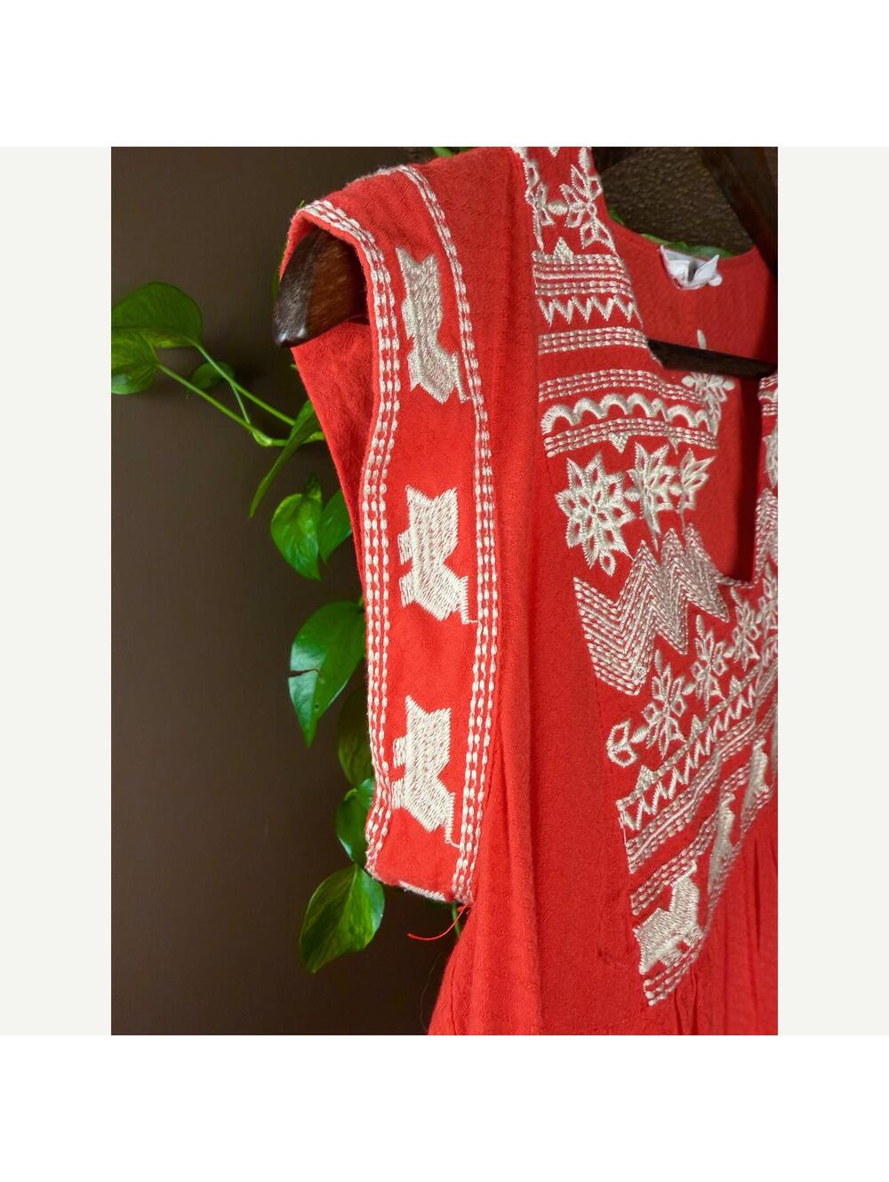 THML Red Embroidered Rayon Boho Cap Sleeve Tunic Top XS